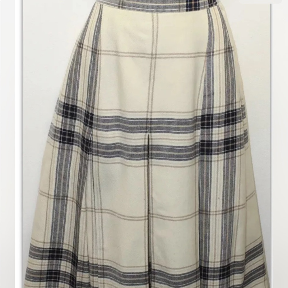 VTG Sportrite Pleated Wool Skirt Beige Brown Plaid Tartan   26 Canada